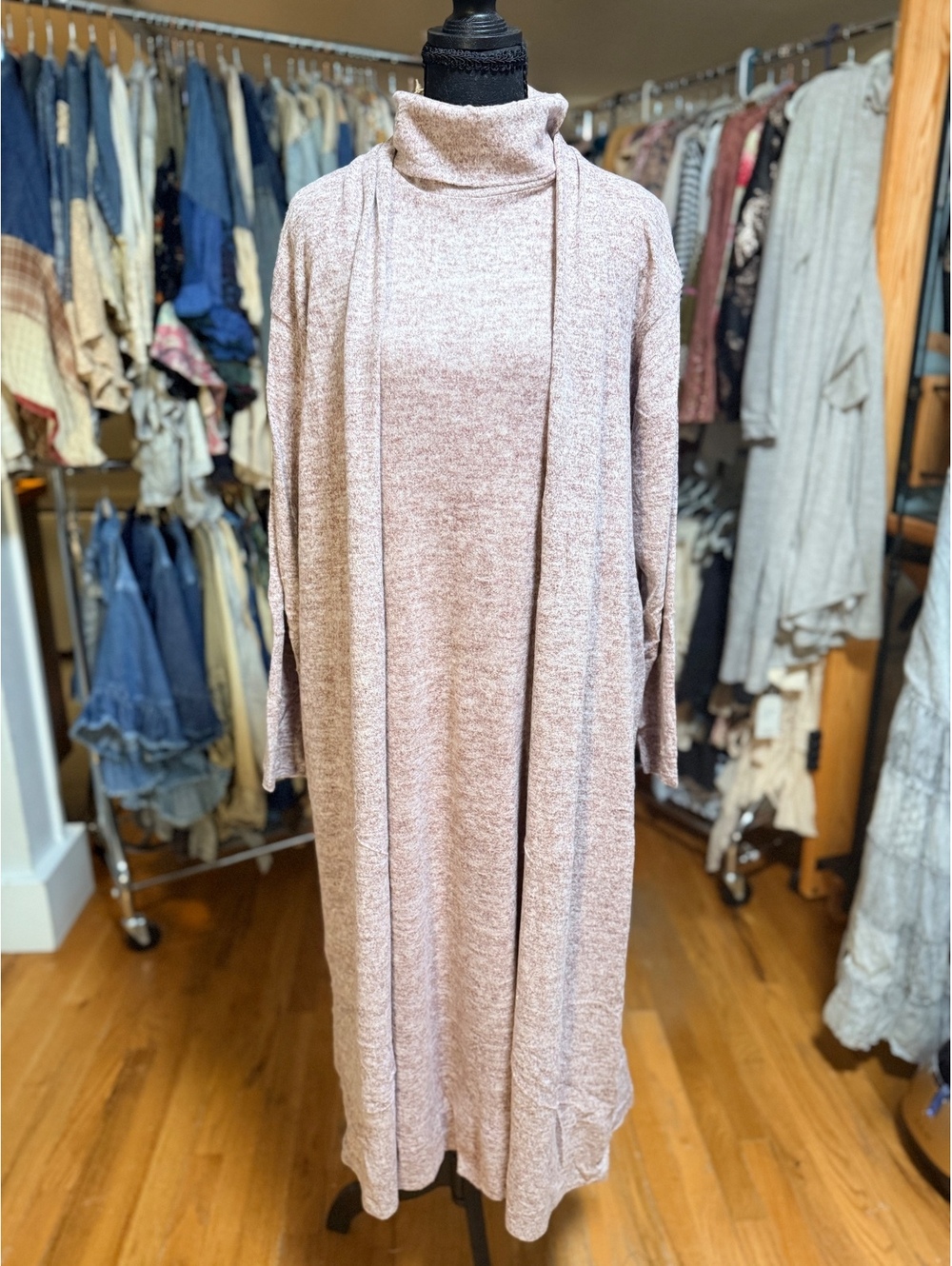 DEAR SCARLETT Glam Set Turtleneck Sleeveless Midi Dress & Cardigan Wine NWT M - Picture 3 of 9